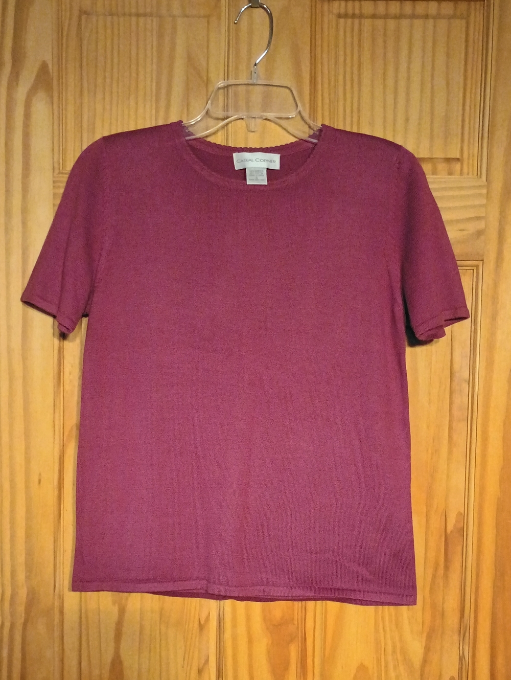Vintage W/ Shoulder Pads Casual Corner Plum Crewneck Short Sleeve Top